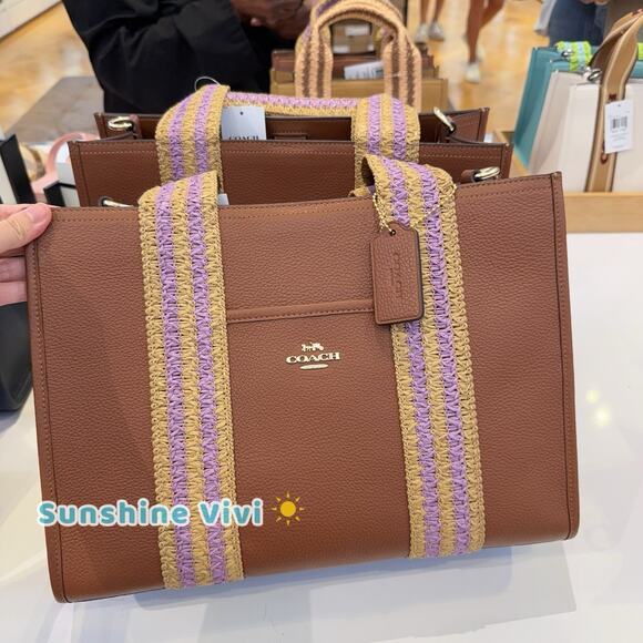 NWT Coach Smith Tote Bag CBG90 Straw Leather Gold/Redwood Multi